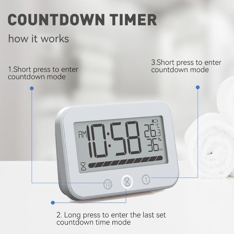 Countdown Timer Shower Clock Bathroom Clocks With Temperature Readout And Waterproof Feature For Family Showers