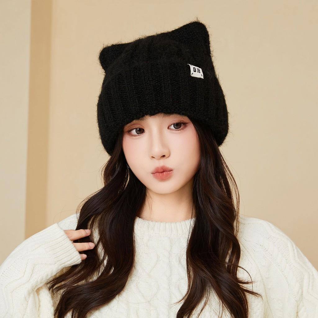 

Knitted Bear Beanie Hat For Women Warm Windproof Winter Autumn Fashion Accessory чёрный