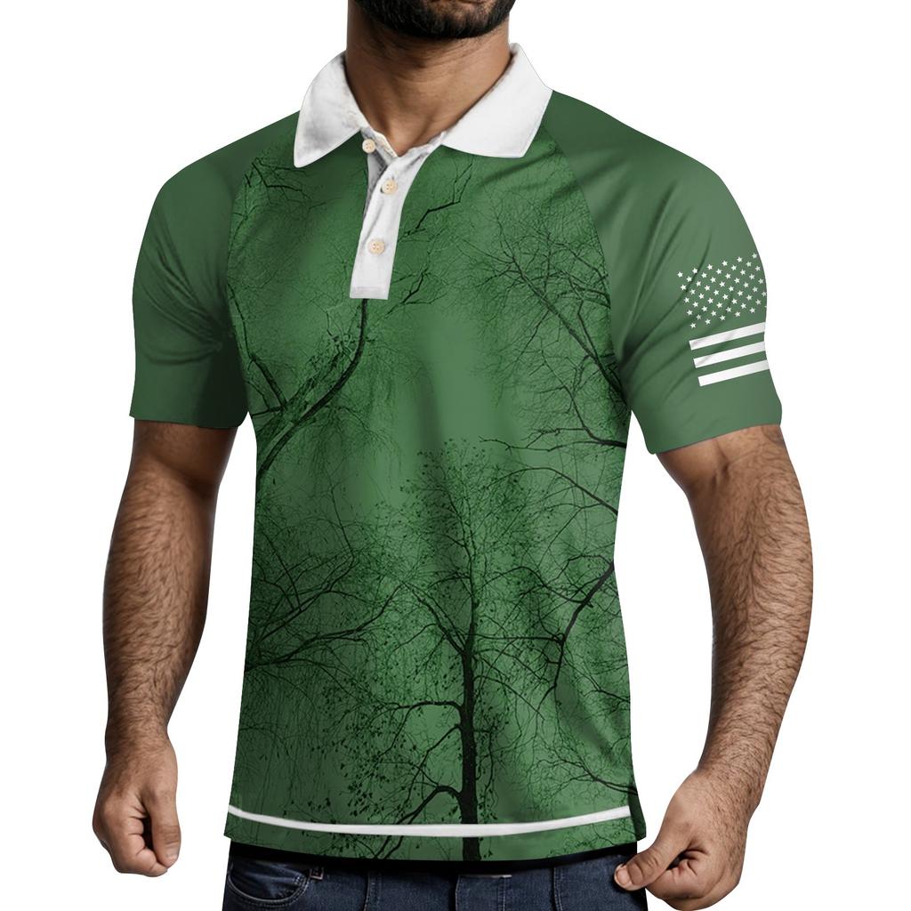 Herre Treknapps Skjorte med Trykk på Revers og Korte Ermer