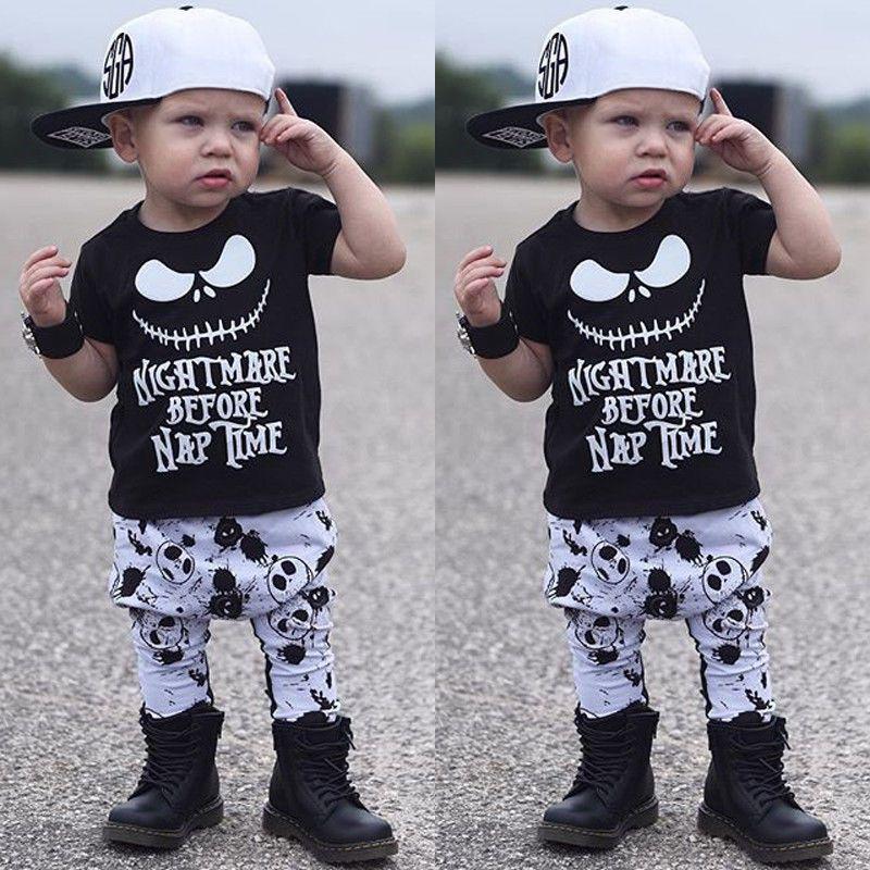 Adorable Halloween Baby Boy Girl Cotton Top T-shirt With Stripe Long Pants Set