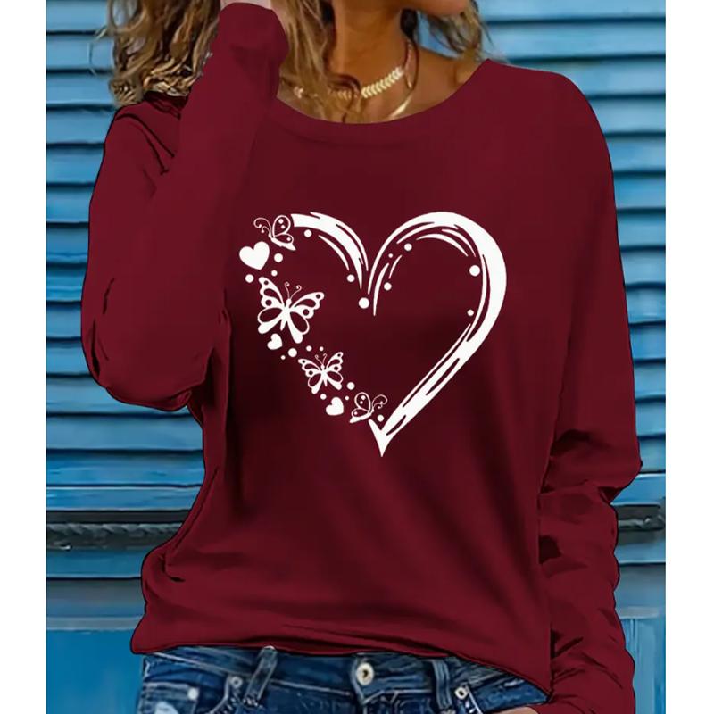 

2025 Autumn & Winter Women s New Casual Crew Neck Long Sleeve Top 3D Retro Pattern XS красный