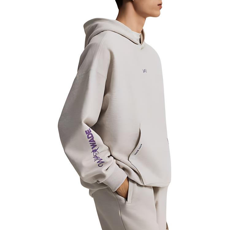 Li Ning Wade Christmas Collection, Hooded Long Sleeved Loose Fit Fleece Lined Sweatshirt Men's Heather Gray Tile Gray AWDU651-4