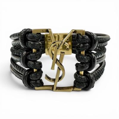 Skvělý náramek SAINT LAURENT The Babylon Code logo YSL černá kůže Dámský S Použitý