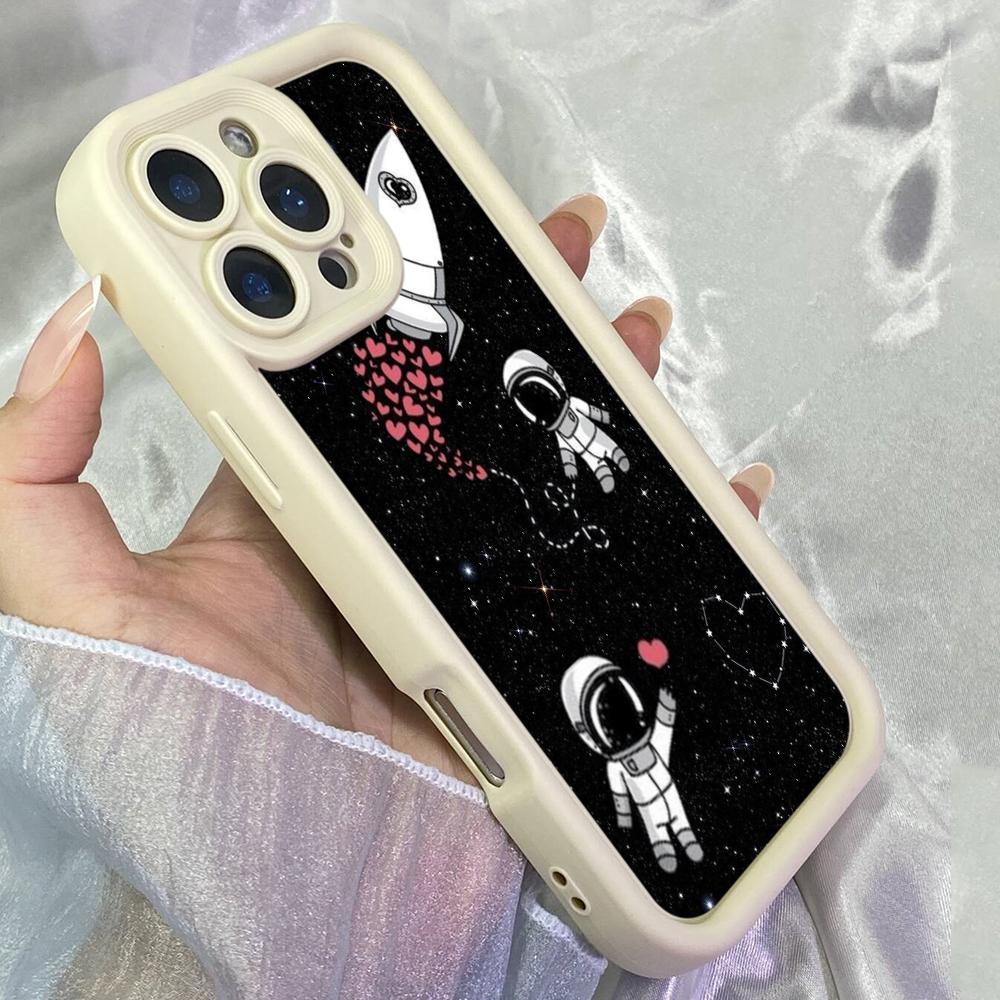 JT219 Süßer Weltraum-Astronauten-Rakete für iPhone 17 16 15 Pro Max Samsung S26 S25 Ultra A17 A16 A07 A56 A15 A06 Xiaomi 15T Redmi 15c 14C Weiche TPU-Hülle