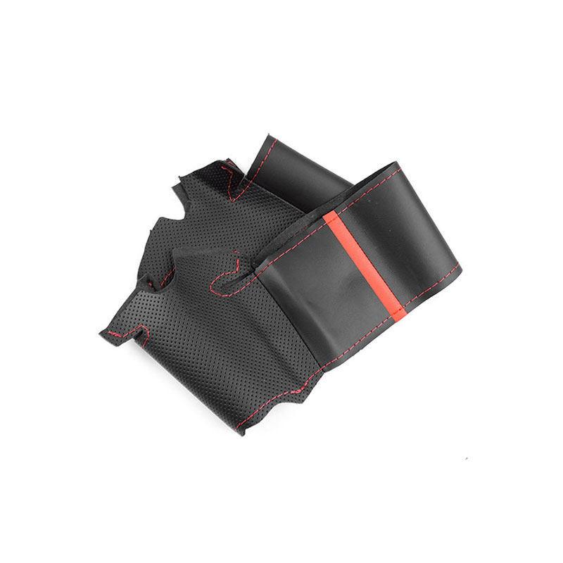 For Mazda 2 2007 2008 2009 2010 2011 2012 Black-red Line with Red Strip Hand Braids On Car Steering Wheel Cover Leather Trim