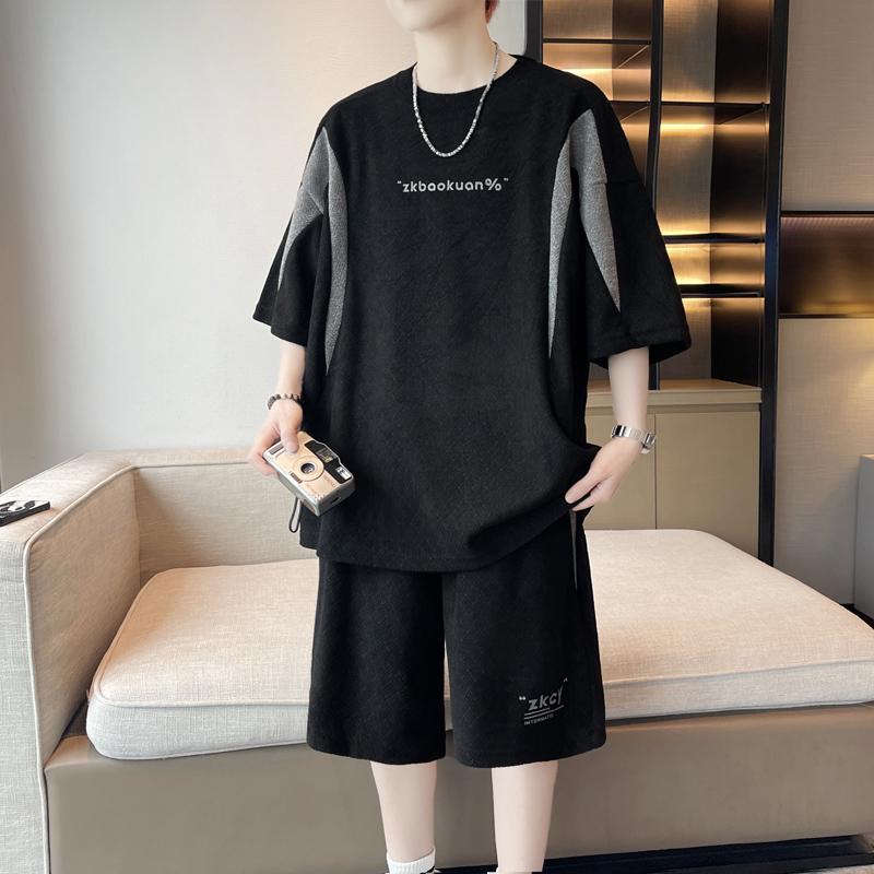 

Casual Sports Suit T-shirt Short Sleeve Loose Men s Clothing 4XL чорний