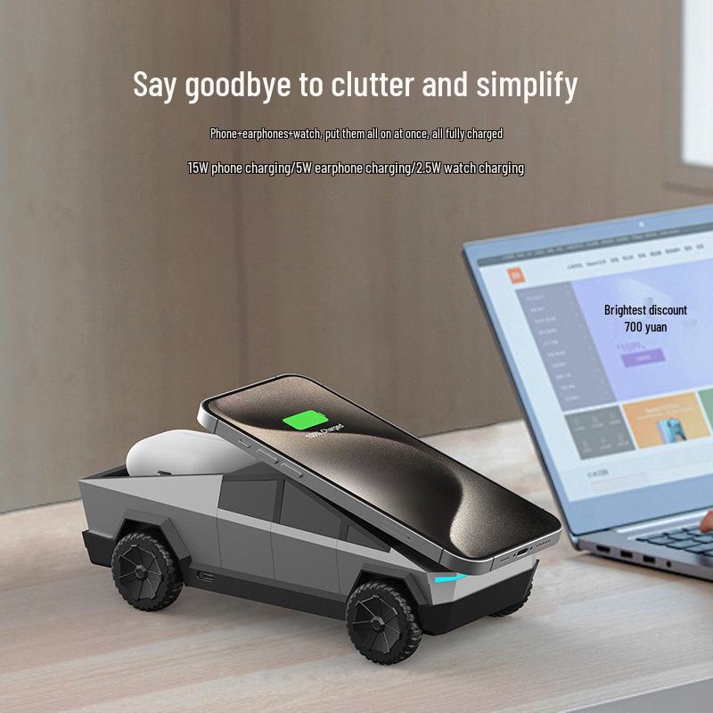 Qi2 Cyberpunk Pickup Truck Wireless Charger: 15W Fast Magnetic Charging for Phones