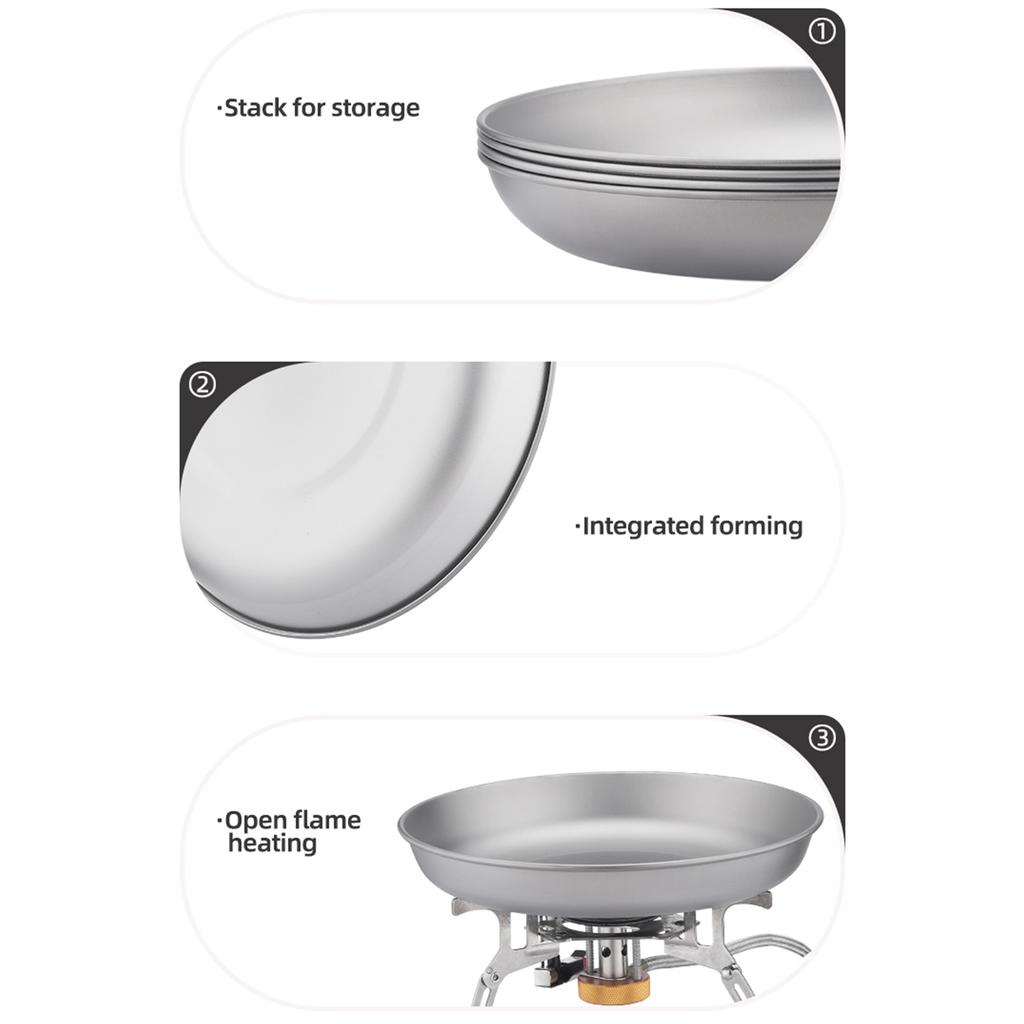 Metal Camping Plate with 3 PCS Suit Integrated Tableware Titanium Plate BBQ Plates Camping Plates