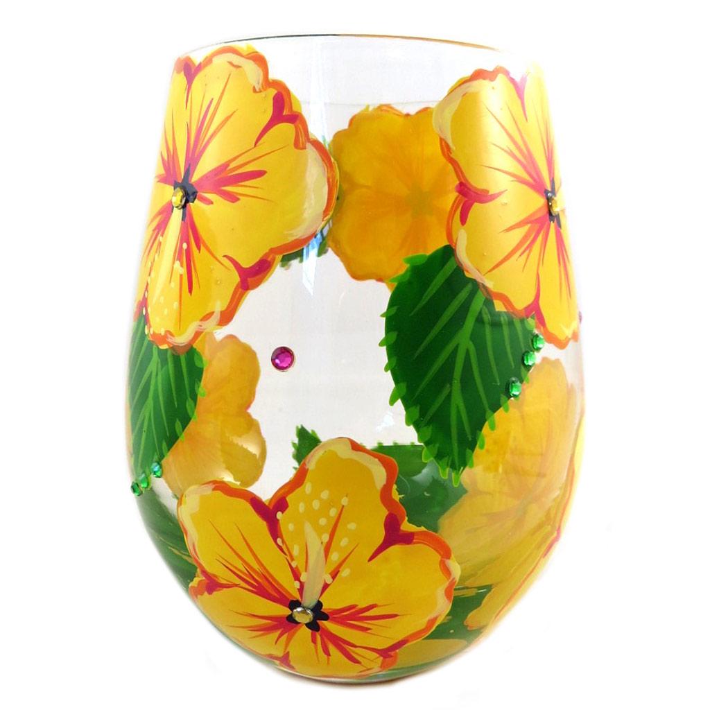 Lolita [P9236] - Handcrafted Wine Glass 'Hibiscus' Yellow Green - 12.5x7 Cm