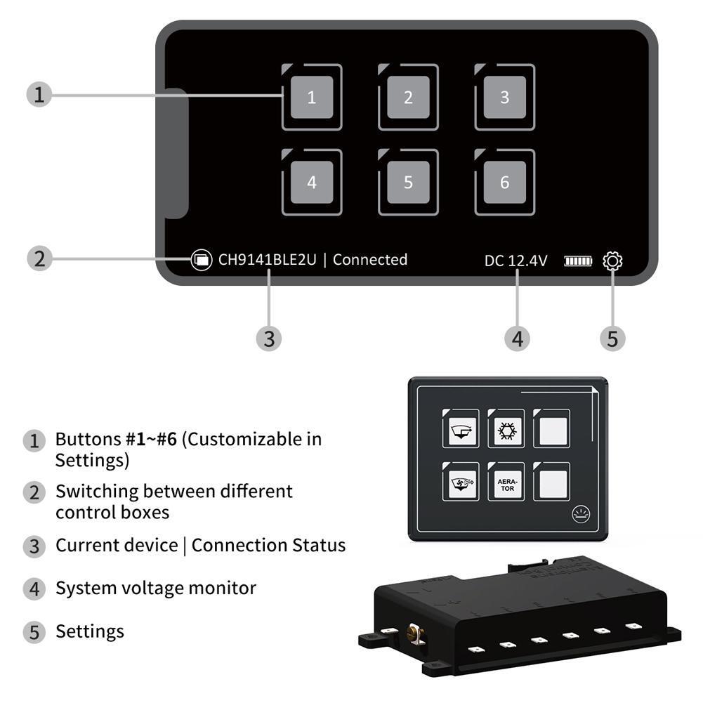 6P LED dotyková ovládací skříňka Bluetooth kompatibilní dotykový ovládací panel Ovládání přes aplikaci LED panel spínače světla s podsvícením pro obytný vůz jachtu