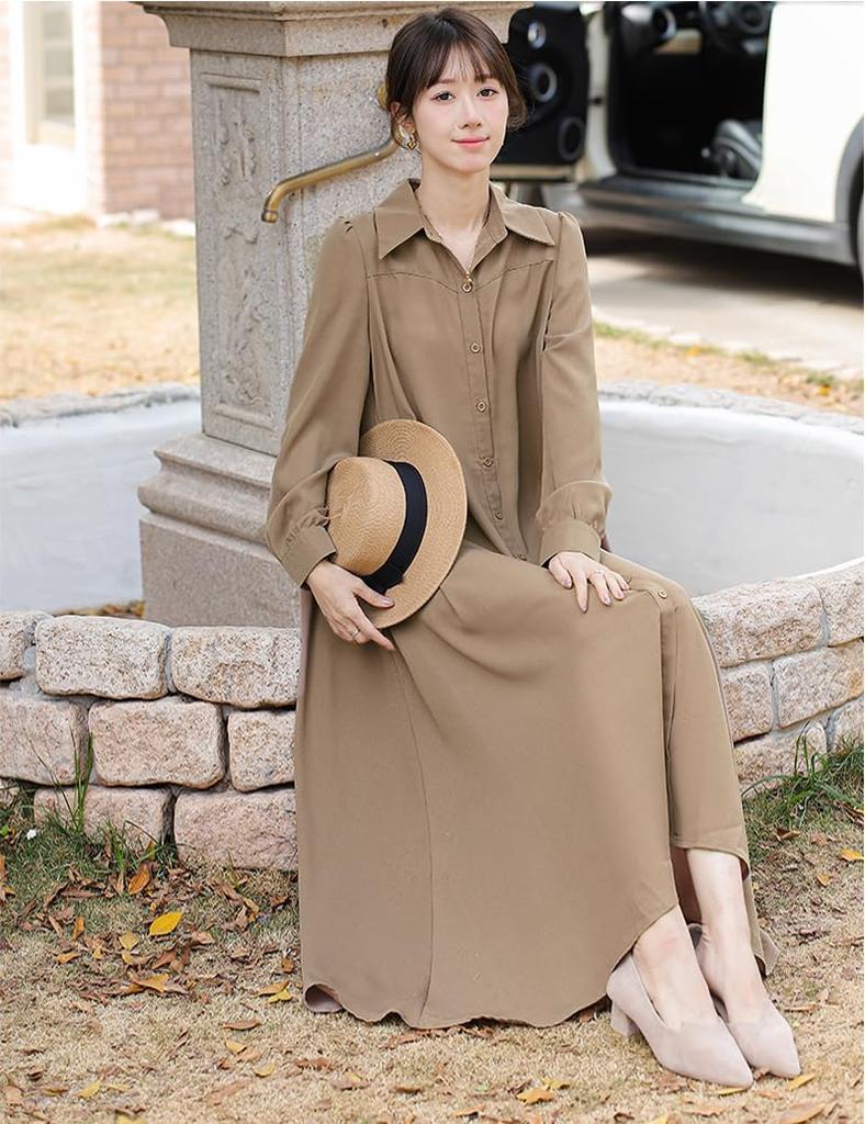 Collecala 2025 Kimono Shirt Comfortable Solid Dress with Waist Perfect for Spring and Autumn Spring/Summer Women's Dress, Color, Button-Down Front,