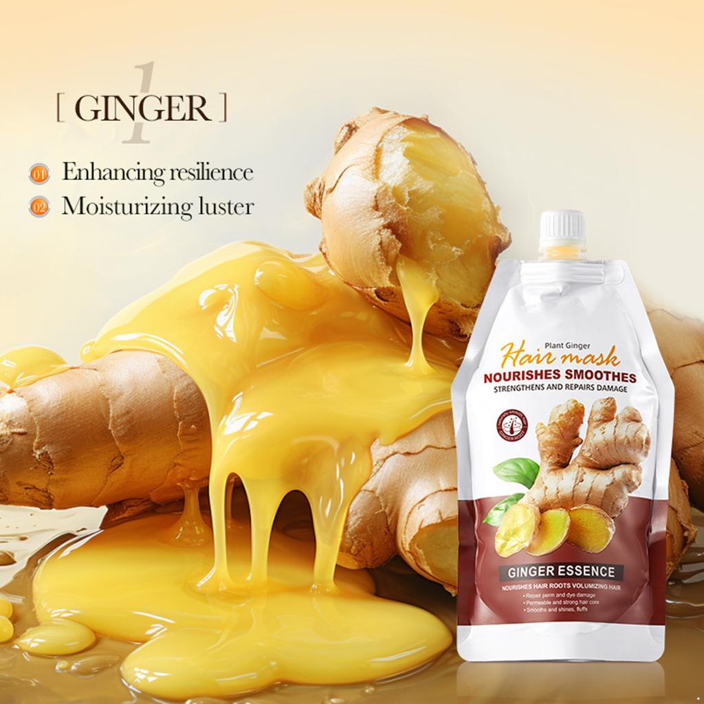 Single Use Plant Ginger Hair Mask for Curly Dry Damaged Hair Nourishing Smooth Repair Conditioner Deep Moisturizing Treatment
