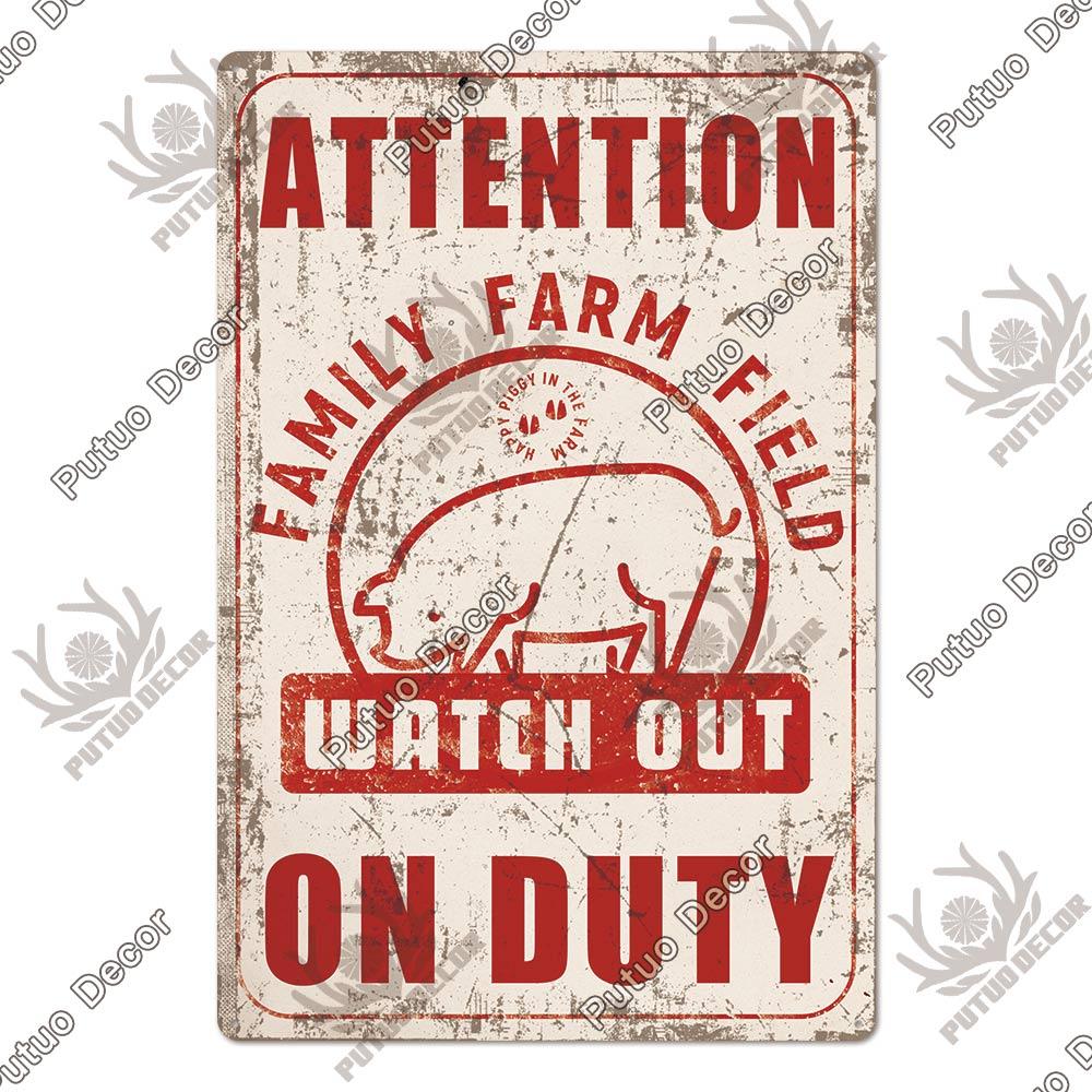 Putuo Decor Warning Tin Sign Vintage Metal Sign Pig Caution Plate Warning Decorative for Zoo Piggy Farm House Wall Decor