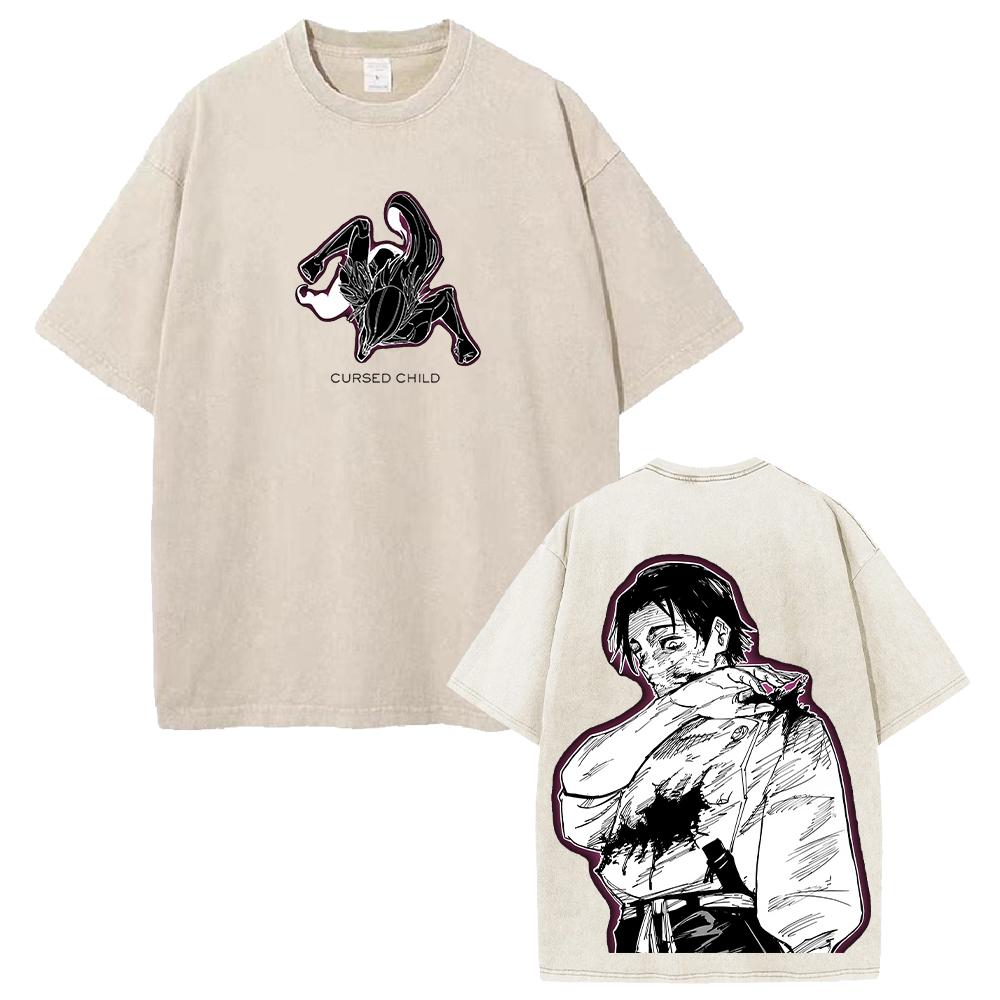 Anime Jujutsu Kaisen Okkotsu Yuta Graphic T Shirt Men Women Washed Cotton Tshirts Vintage Casual Loose Clothing Harajuku T-shirt