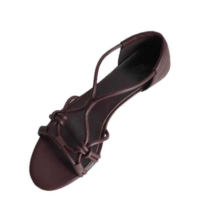 [Qiangshengda] Height increase 4cm summer light luxury woven cross belt niche fashionable hollow leak toe sandals girls