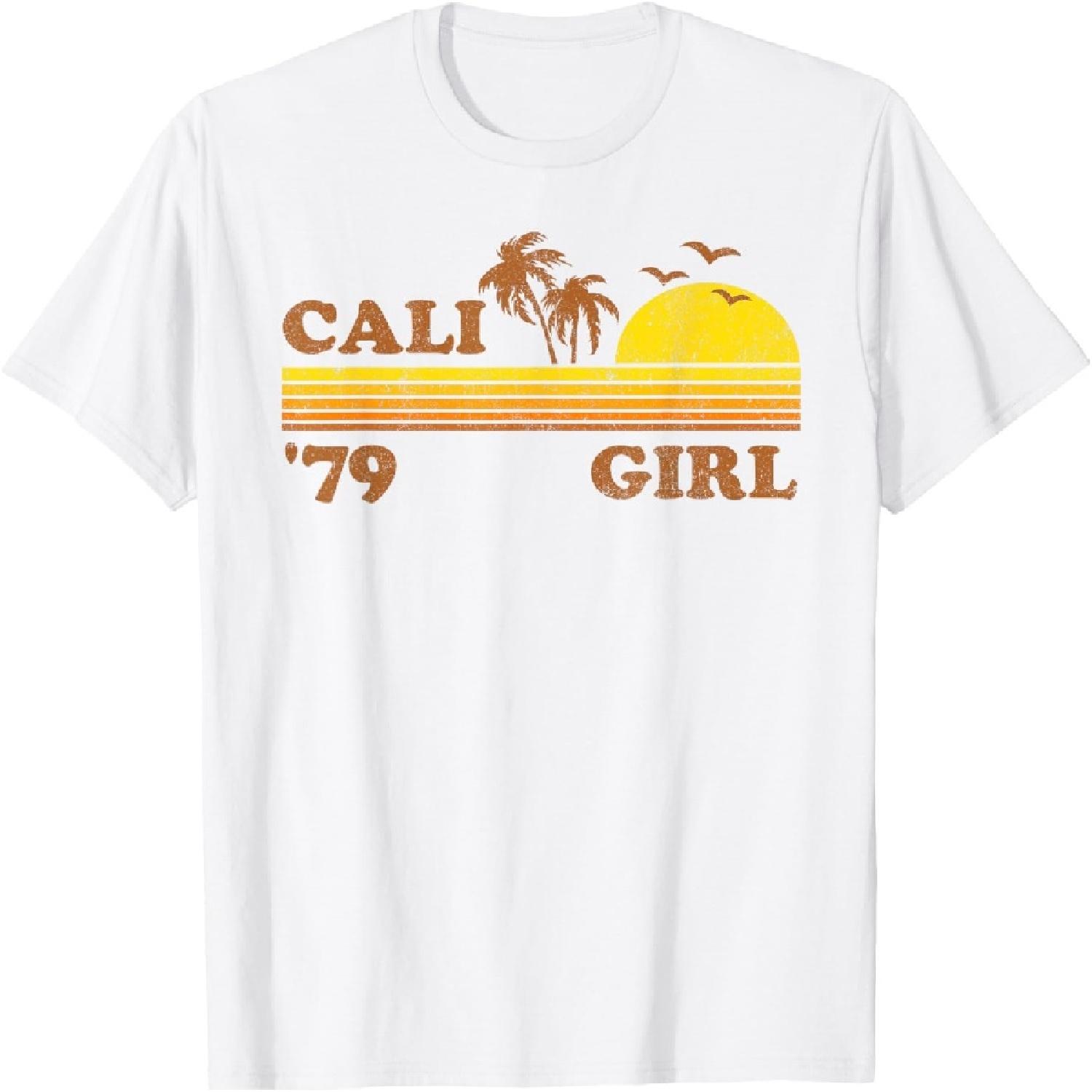 Винтажная футболка с принтом  Калифорнийская девушка , пляж Калифорнии, ретро-закат 70-х, подарок S