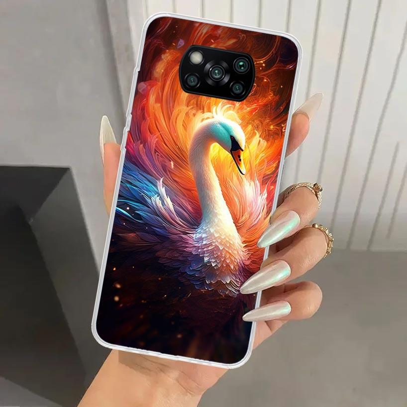 White Swan Grace Art Phone Case for Xiaomi Poco X5 X6 X7 Pro F7 Ultra M7 Redmi 15 15C 13 13C 12 12C 10 10A 10C 9 9A 9C 9T Shell
