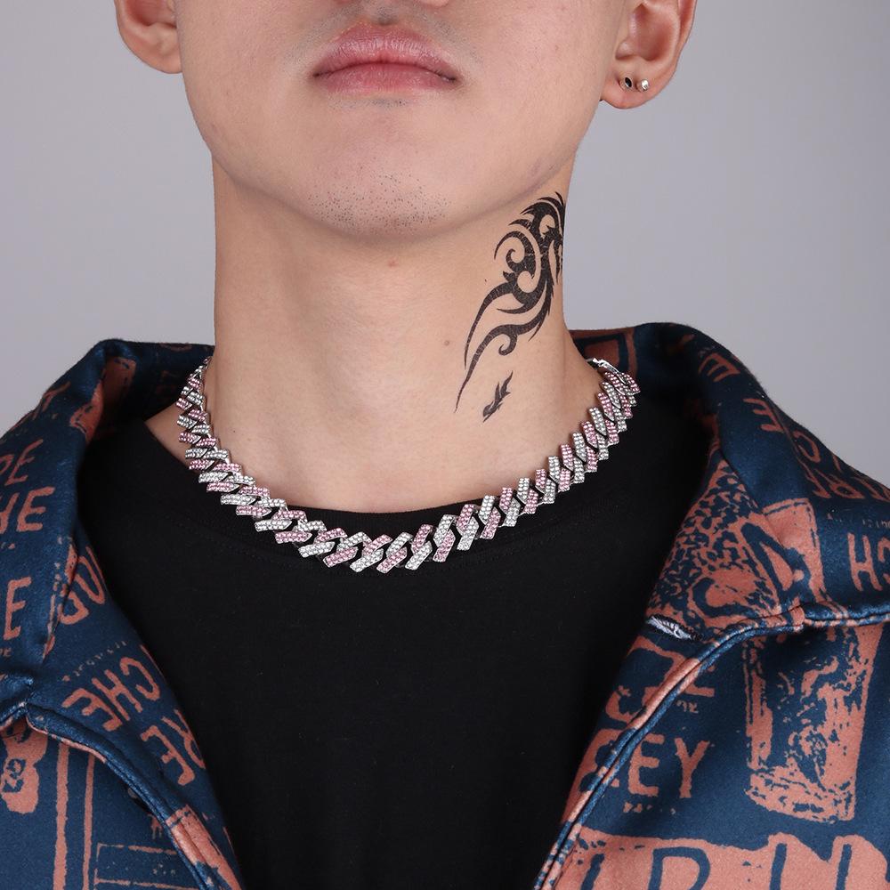 European & American Full Diamond Hip Hop Cuban Link Men's Necklace 15mm with High-End Diamond Pendant