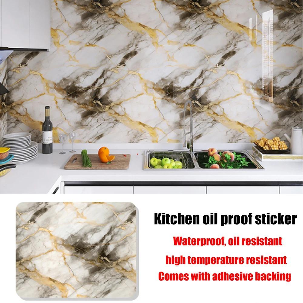 40cm Marble Pattern Kitchen Wall Stickers Self-Adhesive Oil-Proof Stain-Resistant Livingroom Resistant Home Decorative Wallpaper