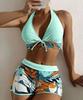 European & American Print Backless Bikini Swimsuit