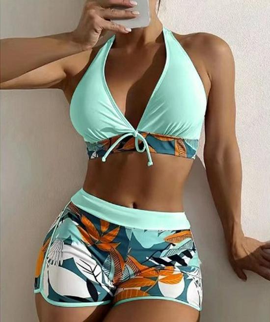 European & American Print Backless Bikini Swimsuit