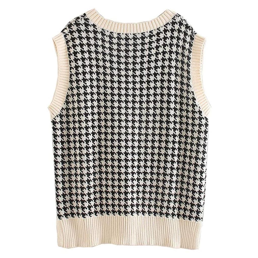 Women's Casual V-Neck Pullover Shirt Collision Color Sleeveless Sweater Vest