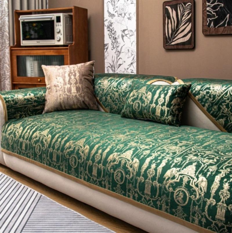 Luxury Embroidery Velvet Sofa Cover for Living Room, Non-Slip, Stamping Stripes, Cushion Mat, Sofa Towel, Home Couch Decor