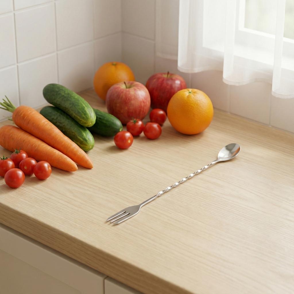 Stainless Steel Long Handle Bar Spoon with Fork End for Mixing Stirring Layering Drinks Cocktails Juices Desserts