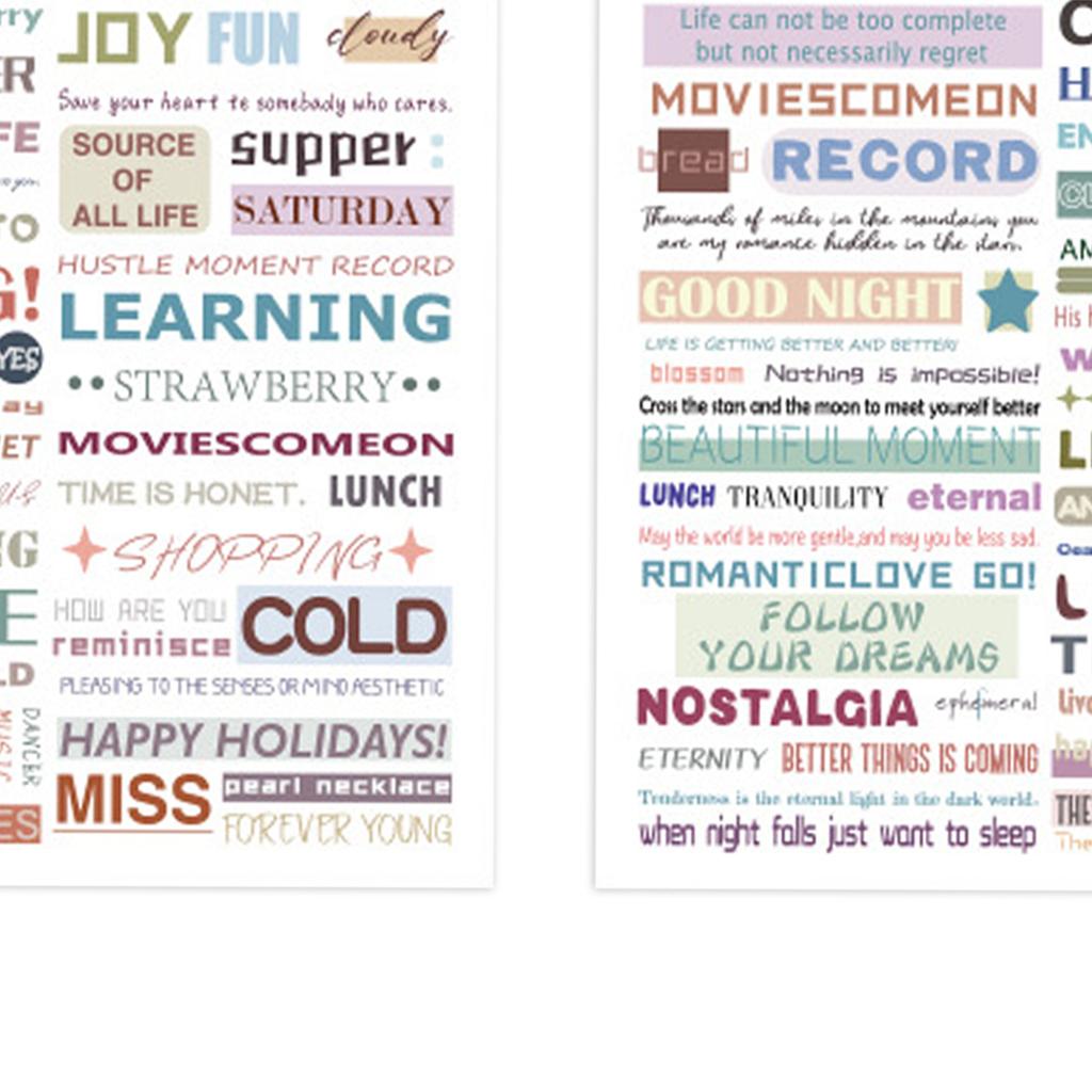 4PCS Preppy Sticker Cute Aesthetic Sticker English Words Pattern Easy Apply Decorative Sticker for Scrapbook Notebook