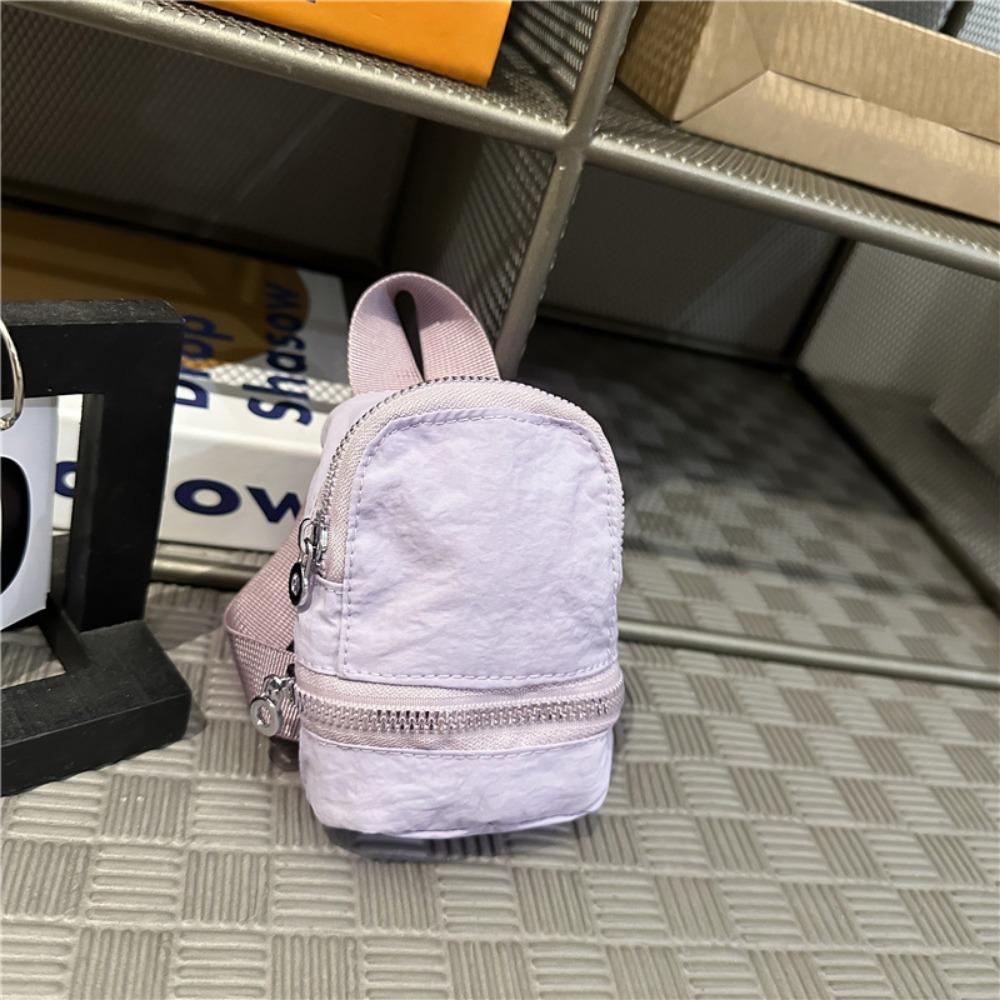 

Fashion Mini Coin Purse Portable Nylon Makeup Bag with Zipper Solid Color Small Backpack Daily Matching