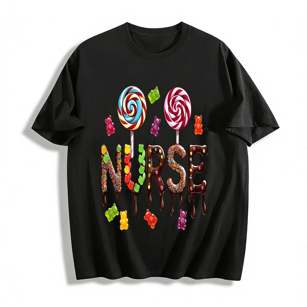 Candy Themed Nurse Print Casual Top For Women And Girls Pure cotton T-shirt XXS