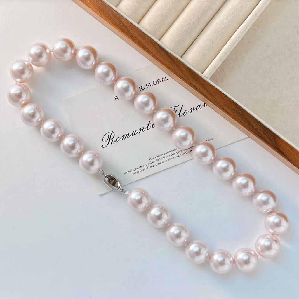 16Mm Vintage Haute Couture Large Grain Manta Rose Faux Crystal Pearl Necklace Collarbone Sweater Chain
