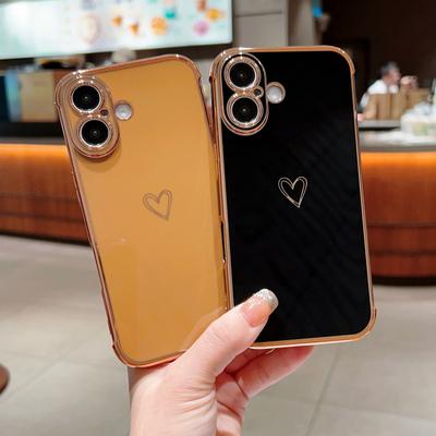 Luxury Plating TPU Soft Case For iPhone 16 Plus 15 Pro Max 14 Pro 13 12 11 XS XR 8 7 Love Heart Shockproof Glossy Phone Cover