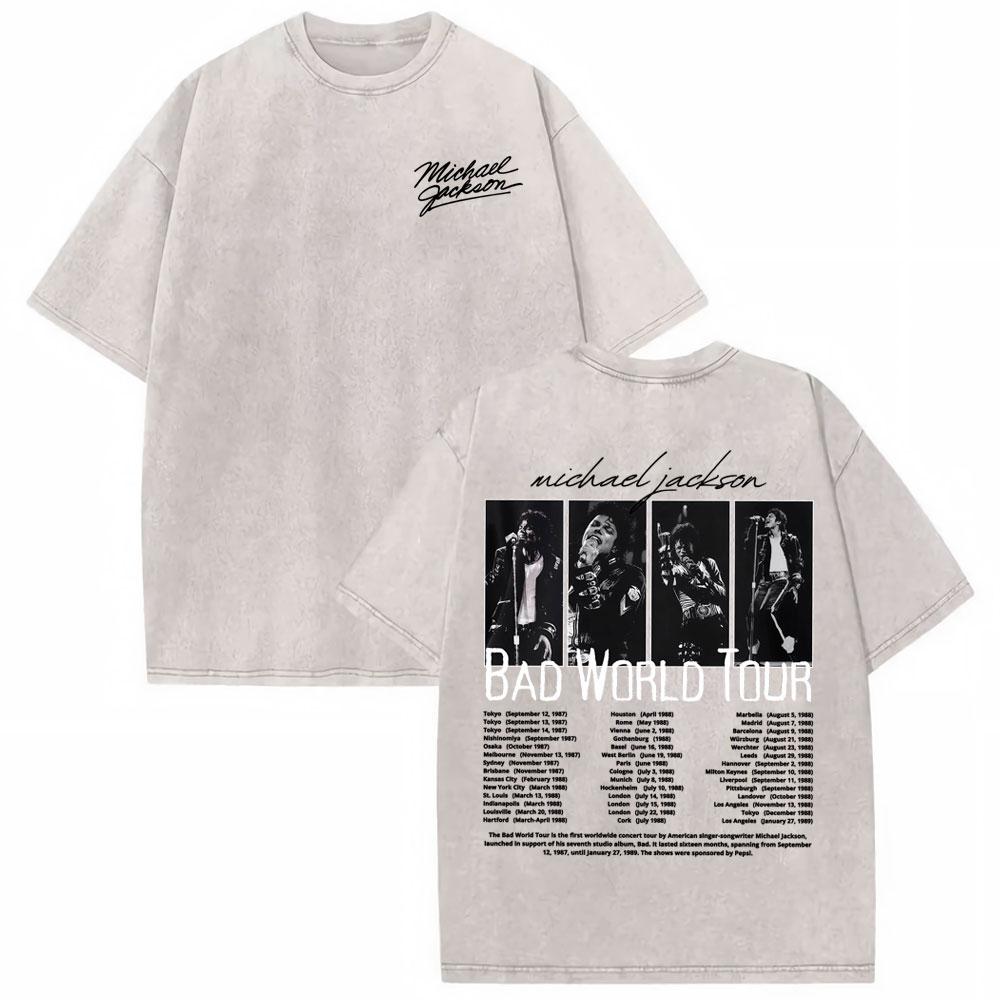 Michael Jackson King of Pop MJ Vintage Washed T-Shirt Herren Damen High Street Gothic Klassisches T-Shirt Sommer Oberteile Hip Hop T-Shirt