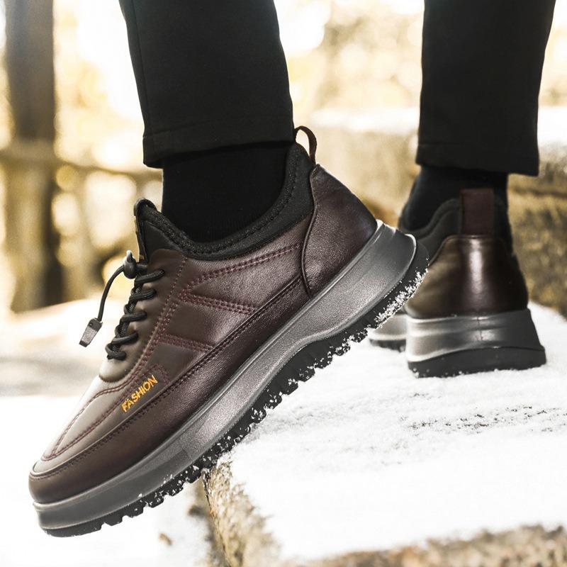 Winter Platform Cotton Shoes Men's Velvet Warm Casual Shoes Leather Surface Waterproof Middle-aged and Old Pedal Lazy Shoes Men