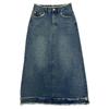 Retro Women's High-Waist A-Line Denim Skirt, Raw Edge, Summer Style