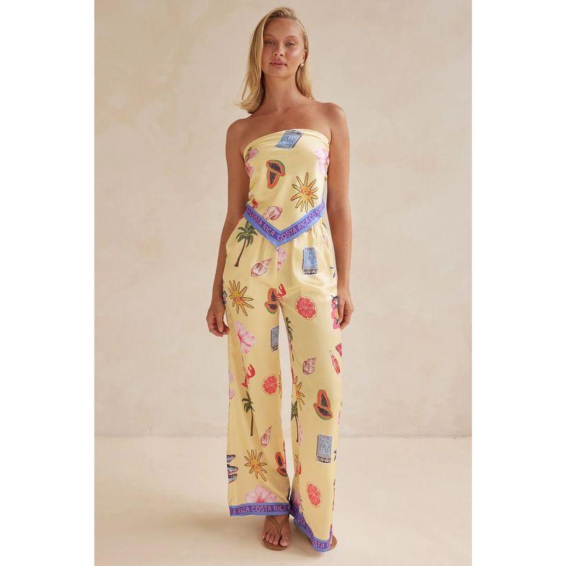 

25 Summer New European and American Fashion Positioning Sexy Print Tube Top Wide Leg Suit-68668 Yellow S