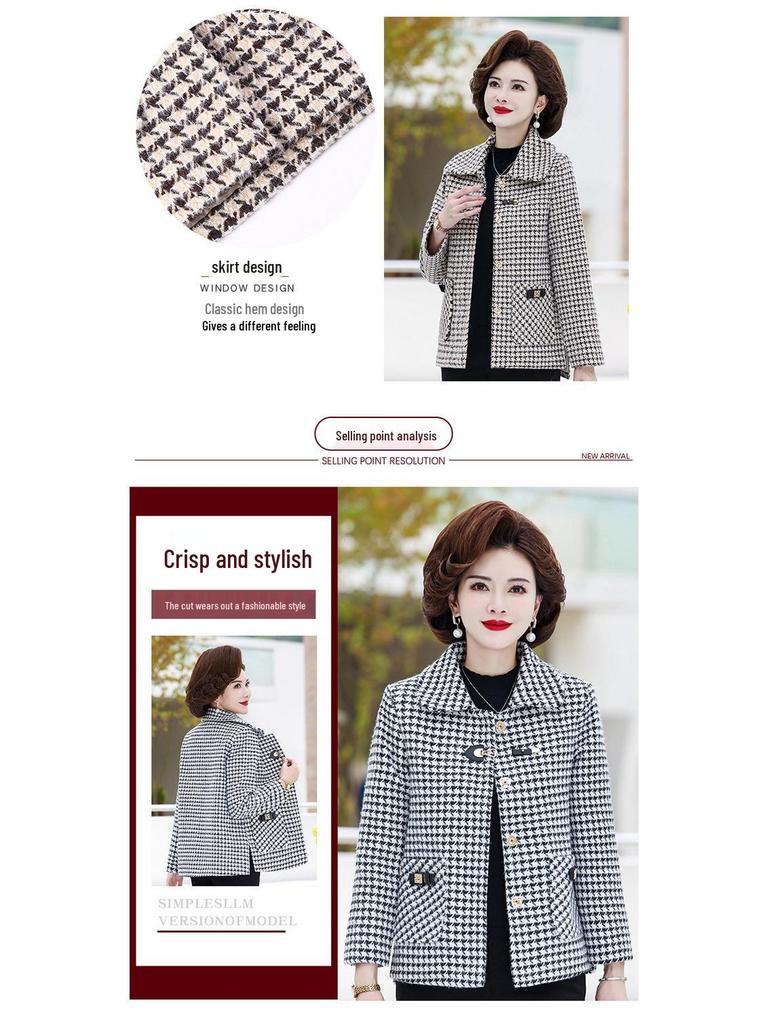 2025 Fashionable Plaid Woolen Jacket for Women, Perfect for Middle-Aged Moms and Seniors
