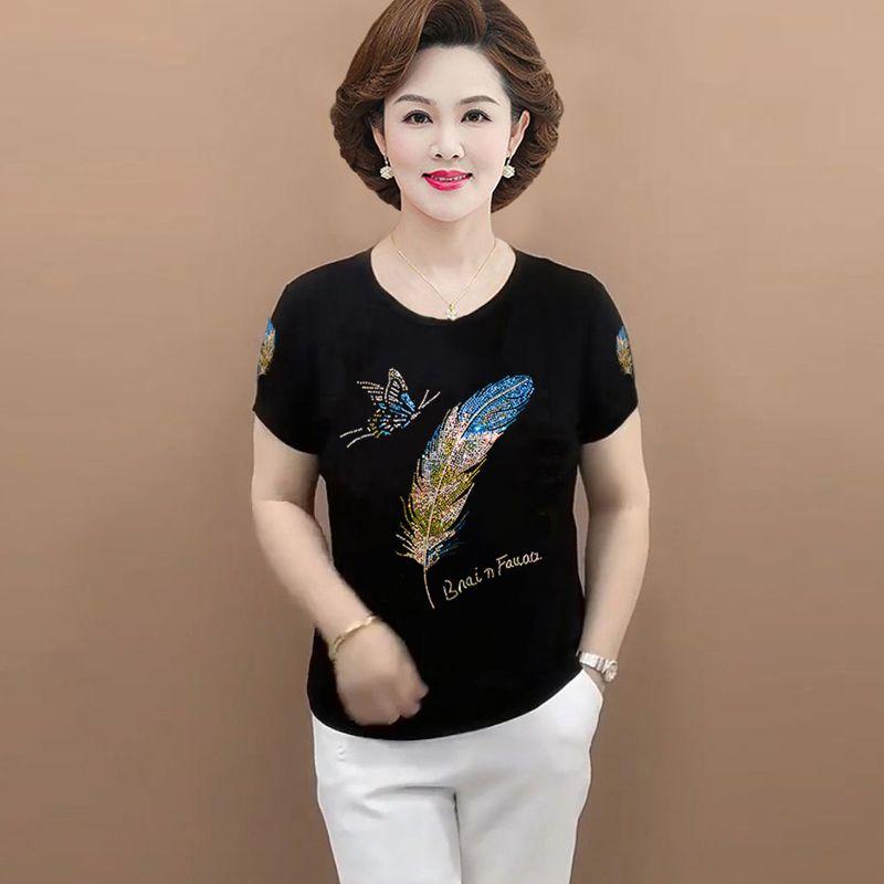 

Мода для среднего и пожилого возраста, летняя тонкая футболка с коротким рукавом из модала Blue Feather 4XL