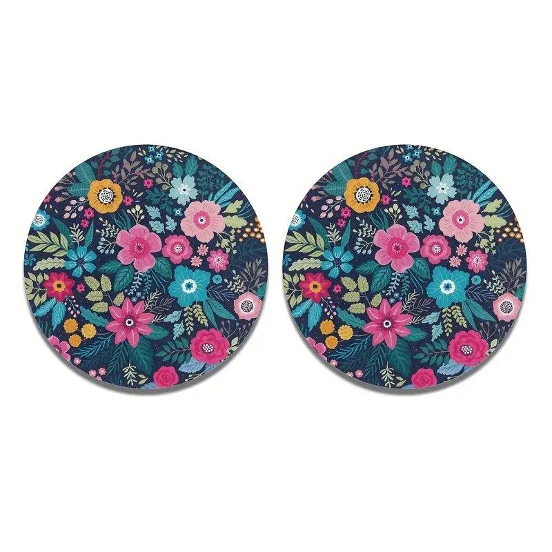 2PCS Car Coasters, Floral Car Coasters for Beverages, Cute Car Accessories, Unisex GM Interior