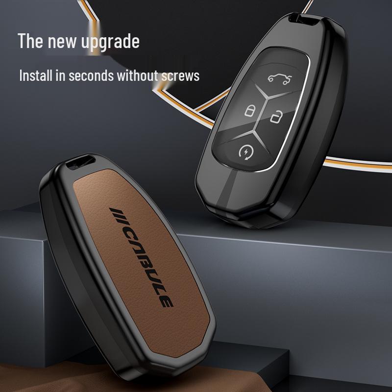 Compatible with Lynk & Co 03: Alloy Key Case, Metal or Leather Key Shell with Buckle and Rope.
