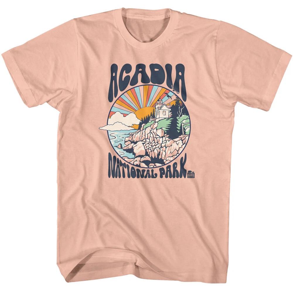 United States National Parks Acadia Lighthouse Colorful Sunrise Men s T Shirt M
