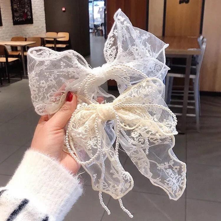 Lace Pearl Bow Bachelorette Party Hair Clips Bridal Shower Hair Hen Wedding Bridesmaid Favors Supplies Photo Props