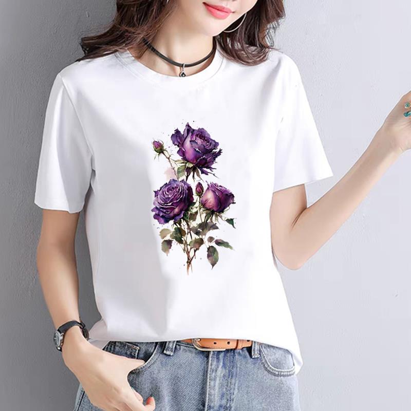 ATrendy Fashionable New Women's Commuter Instagram Summer Printed Base Layer T-shirt Short-sleeved Round Neck  polyester fabric