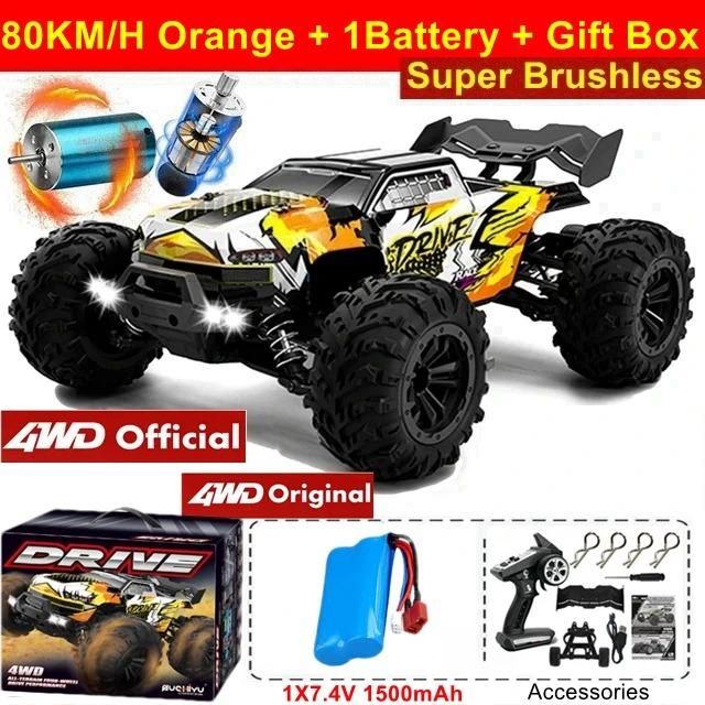1:16 4WD Brushless RC Car 80KM/H High Speed, Off-Road 4x4 Drift Racing Truck for Adults & Kids