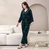 Autumn and Winter Women's Velvet Loungewear Printed Loose Plus Size Pajama Set