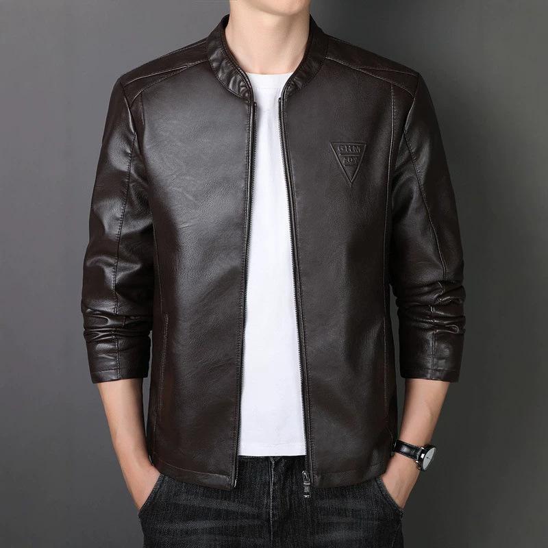 Men's Jacket Leather Jacket Slim Fit Casual Youth Inverted Triangle Men's Leather Jacket Casual Fashion Fleece Jacket