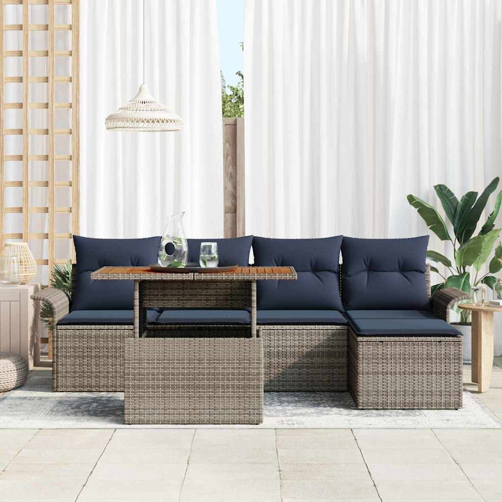 Garden Sofa Set with Cushions 6 Pcs Grey and Navy Blue