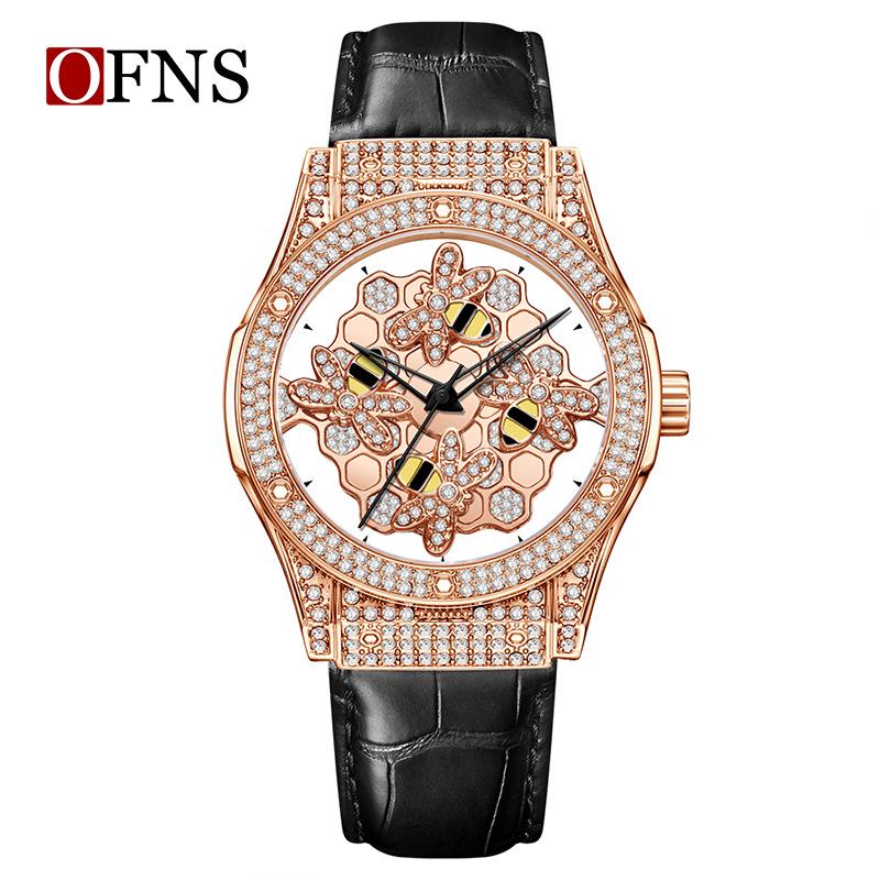 OFNS Women s Diamond Inlaid Hollow Luxury Waterproof Quartz Watch