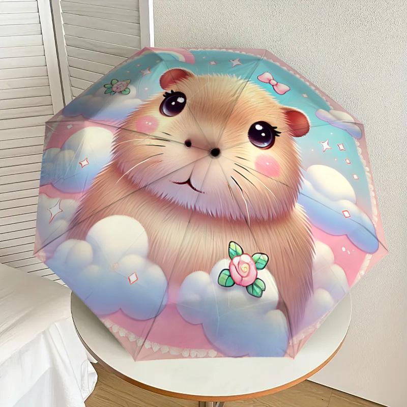 1PC Hamster Clouds Automatic Open/Close Umbrella with Windproof, 8-Rib Sturdy Canopy, Durable Ribs, Fashionable Design, Outdoor Accessory, Fun Prin, H